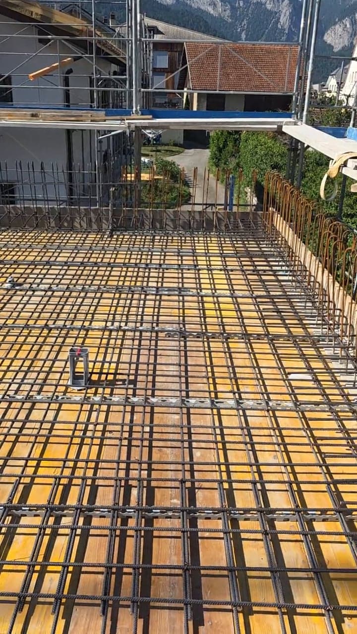 Slab rebar on formwork and scaffolding
